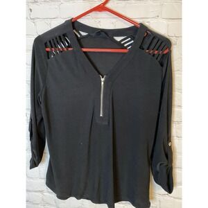 Women's Black Lightweight Blouse Zipper Front Size Medium